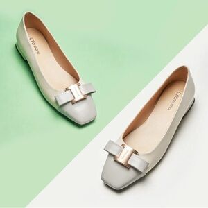 Paravano Ivory Bow Square-Toe Ballet Flats